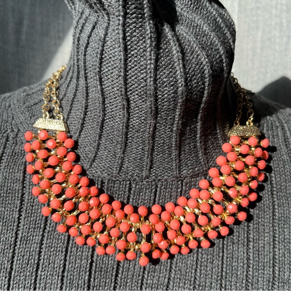 Egyptian Revival Bib Collar Necklace Opaque Orange Stone Pin Cushion Necklace - Picture 2 of 10